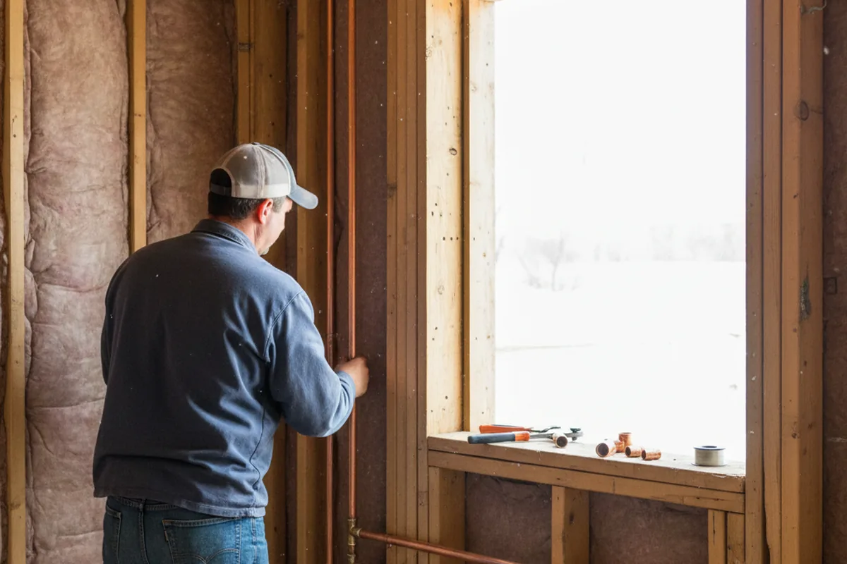 Licensed plumber running new copper supply lines in a Waitsburg home